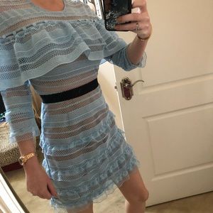 Self-portrait Powder Blue Blk Lace Dress 4 EUC